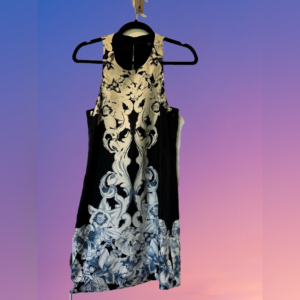 Tibi Size 2 Floral Silk Navy Dress